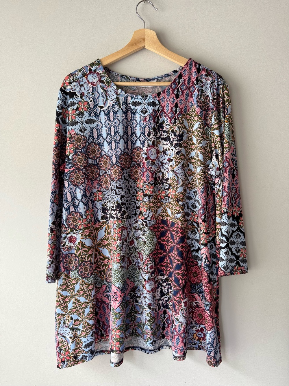 Serengeti Multi-Color Patchwork Floral Long Sleeve Dress